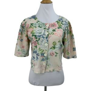 Vintage Liberty House Floral Crop Top Women S M Small Medium Mid Sleeves Curtain